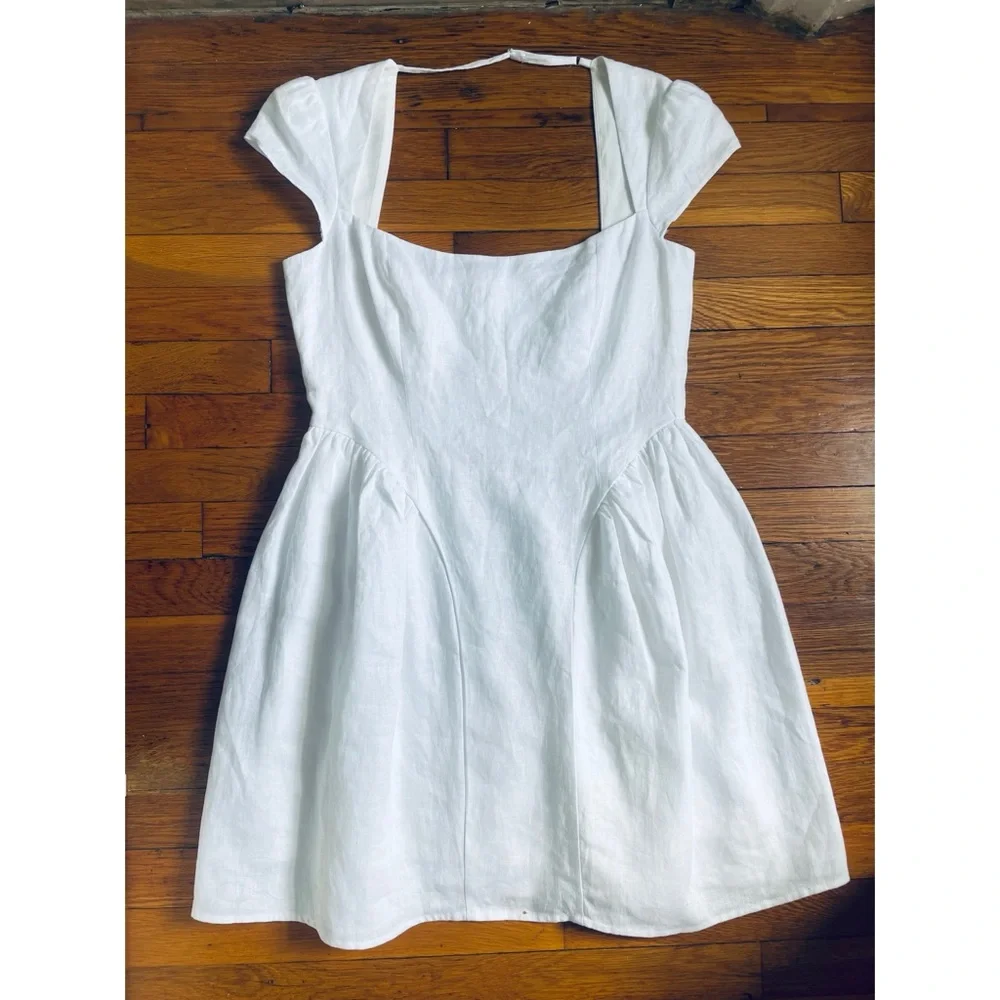 NWT Reformation Oaklyn Cap Sleeve Linen Minidress White Size 10